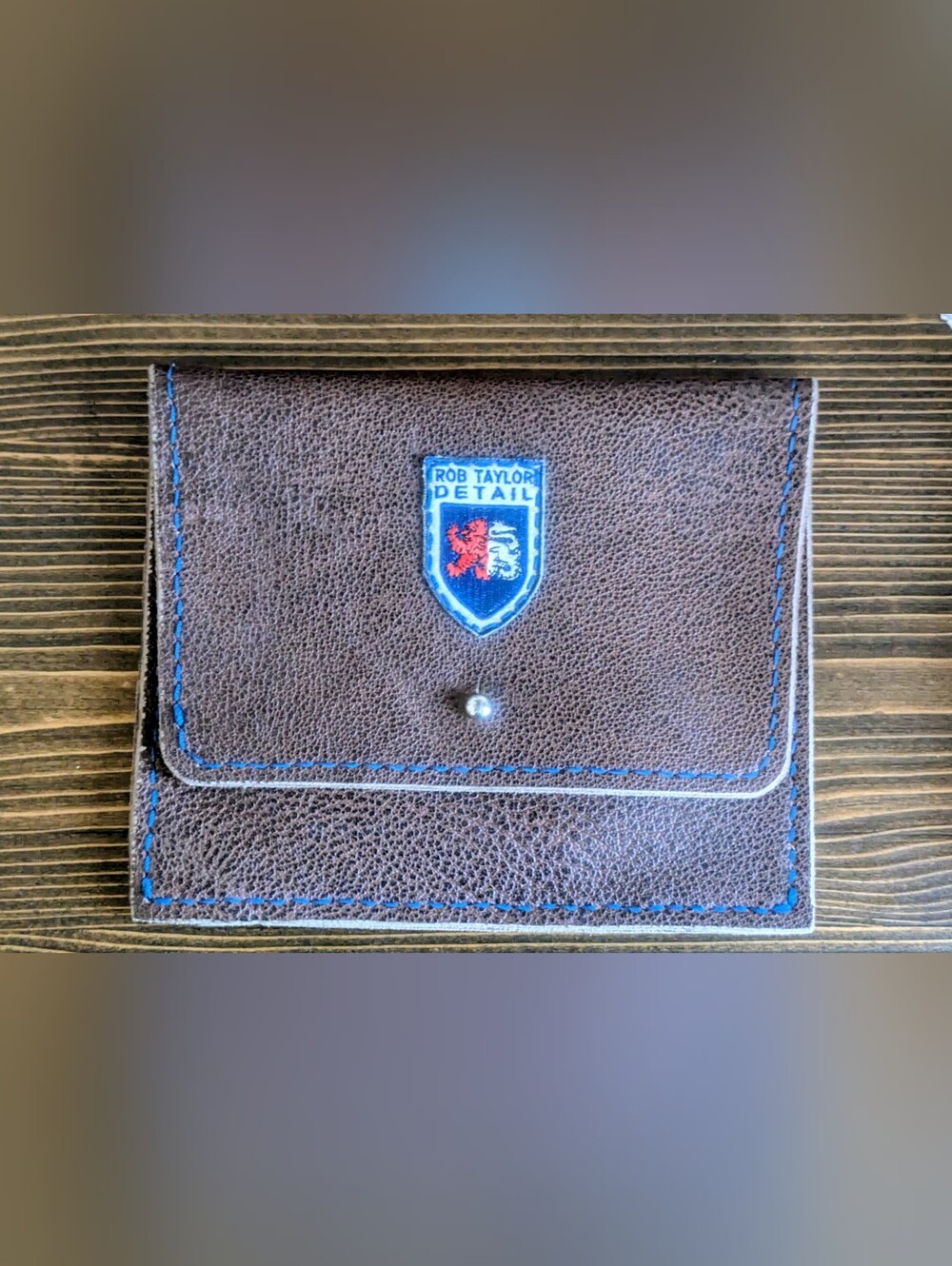 Vintage Rob Taylor Detail Leather Satchel with Blue Trim Stitching  & Crest